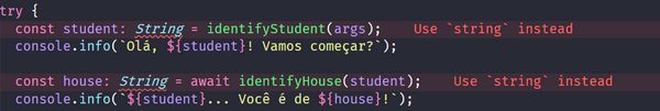 Deixei, propositalmente, alguns erros anteriormente para podermos ver agora: como a utilização da String em vez de string.